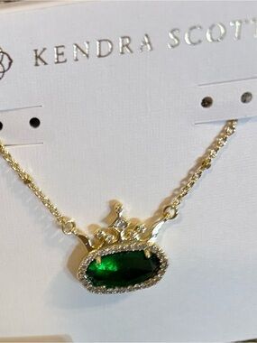 Kendra Scott Gold Necklace with Emerald Green Stone